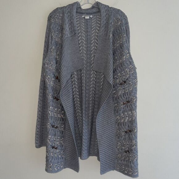 Coldwater Creek Longline Cardigan Plus Size 14 16 Wool Gray Knit Sweater - Picture 11 of 11